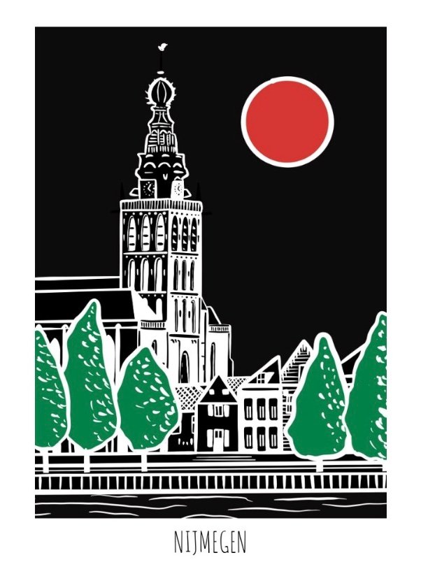 Postcard Sint Stevenskerk (red-green-black)