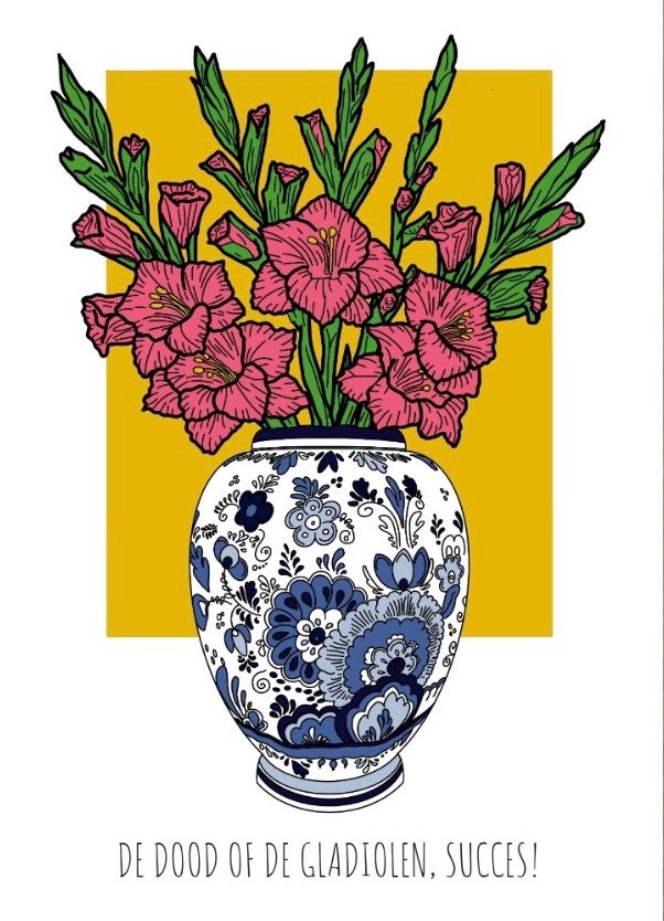 Postcard De dood of de gladiolen, succes! (yellow)