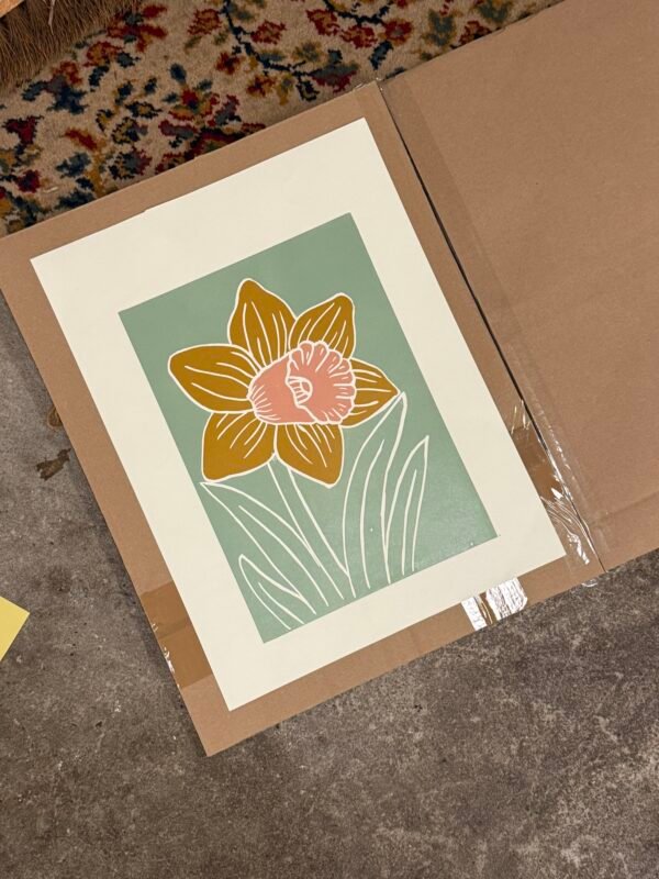 Resultaat bloem linoprint workshop