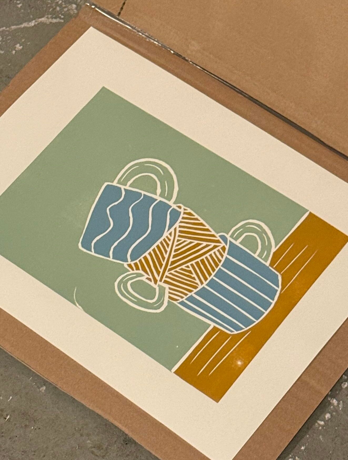 resultaat workshop linoprint kopjes